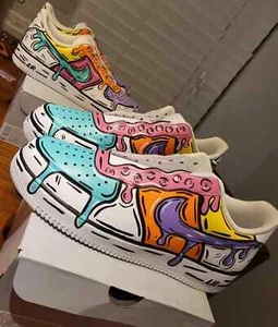 Air Force 1 Custom White Shoes "Chill Cartoon Drippy Graffiti Art" Mens Size 13 - Picture 1 of 20