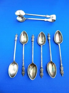 Monk/Apostle 6 x Teaspoons & 1 x Sugar Tongs EPNS. - Picture 1 of 6