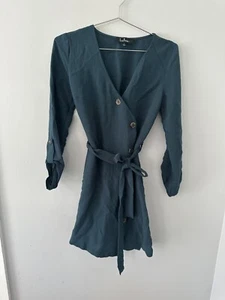 Lulus Willah Teal Green Button Up Mini Dress Size S - Picture 1 of 6