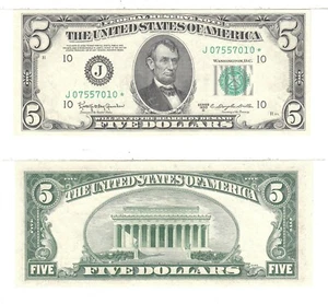 1950 D $5 Kansas City District Federal Reserve Star Note Fr 1965-J* Unc. #010 - Picture 1 of 3