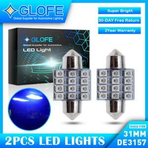 2X Super Blue 31mm LED 6428 DE3175 12-SMD Dome Festoon Interior Light Bulbs - Picture 1 of 6