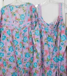 Only Necessities Lounger Nightgown Robe Set 5X Lavendar Floral Lace Trim Cotton - Picture 1 of 17