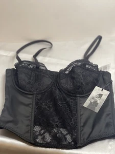 Corsé sin mangas negro satinado y encaje talla S para mujer nuevo con etiquetas - Imagen 1 de 3