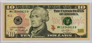$10 FRN Series 2013 Dallas Fancy Serial Number MK 12345615 B STEP LADDER - Picture 1 of 2