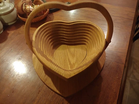 Folding Collapsible Wood Decor Wooden Heart Shaped Bowl Basket Cover