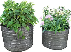 1½ Gallon and 1 Gallon Ribbed Galvanized Metal Flower Pots for Indoor or Outdoor - Picture 1 of 7