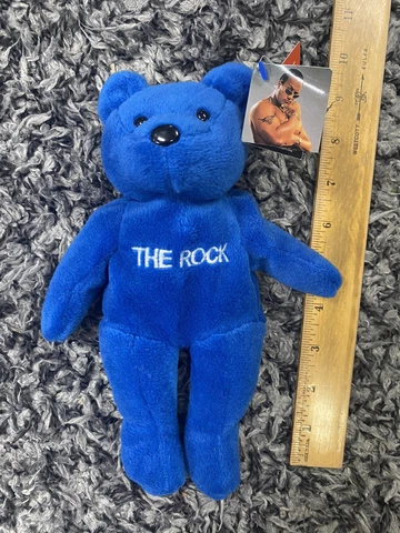 WWF Attitude Bears The Rock w/ tag blue stuffed animal plush new with tags Cover