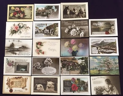 Vintage POSTCARD Collection - 19 Cards Birthday Greetings Most Posted 1922-1934 - Image 1 of 4