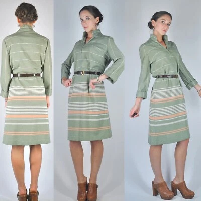 Vestido Midi Vintage Años 70 Rayas Profundo Profundo V Mini Secretaria Mod Boho Retro S/M Foto 1 de 4