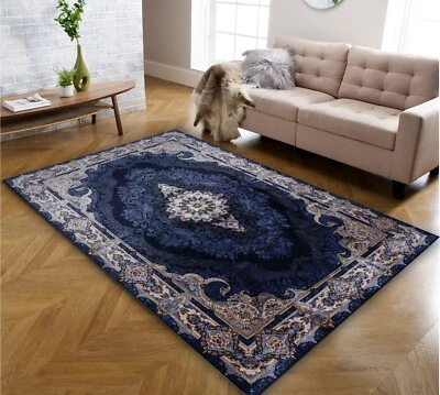 Azul Marino Delight: Alfombra Turca Oriental Azul Oscuro para Salón Oficina Dormitorio Foto 1 de 4