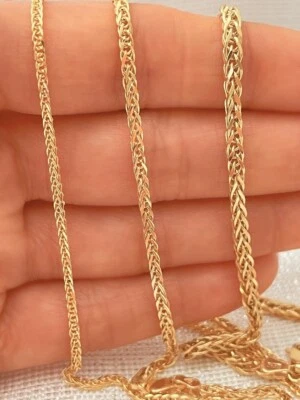 Square Wheat Chain Real 14K Yellow White Gold Spiga Necklace Italy Men Women - Image 1 of 4