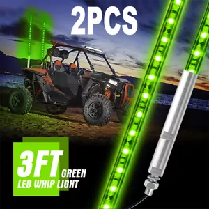 2pcs 3ft Green Lighted LED Whip Lights Antenna Flag Pole For UTV ATV Polaris RZR - Picture 1 of 7