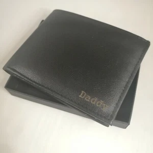 Black Personalised wallet + GIFT BOX Engraved Genuine Leather - Picture 1 of 7