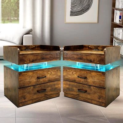 Juego de 2 Mesitas de Noche LED TC-HOMENY RGB con Puerto de Carga Mesita de Noche Mesa Auxiliar Foto 1 de 4