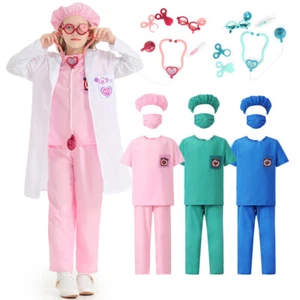 Doctors Nurses Costume Boy Girls Kid's Doctor's Coat Cosplay Halloween Party Set - Picture 1 of 19