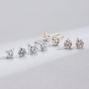 925 Sterling Silver Zirconia Four-Claw Stud Earrings Fashion Simple Jewelry