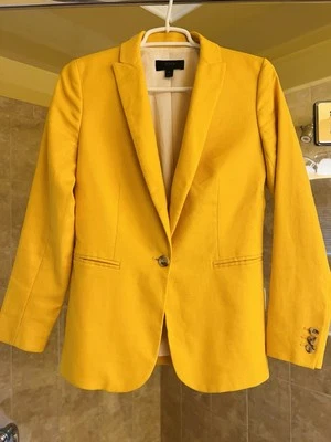 J. Blazer Crew Parke Feminino Tamanho 00 Mistura de Linho Amarelo Carreira Preppy Clássico - Imagem 1 de 4