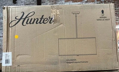 Hunter Solhaven 4-Light Brushed Nickel Pendant Light with Light Gray Oak Shade - Image 1 of 3