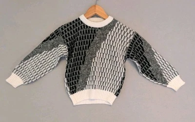 Suéter De Colección Años 80 Niños Espectador Barril Pequeño 8 Negro Blanco Geométrico Retro Foto 1 de 4