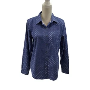 Camisa L.L.Bean sin arrugas para mujer con botones talla mediana manga larga azul blanco - Imagen 1 de 7