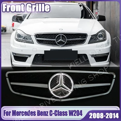 Front Grill W/LED Emblem For Mercedes Benz W204 08-14 C180 C200 C230 C250 Grille Foto 1 de 4