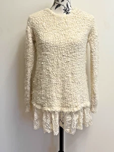 Anthropologie a'reve ivory lace hem sweater size S M Areve - Picture 1 of 14