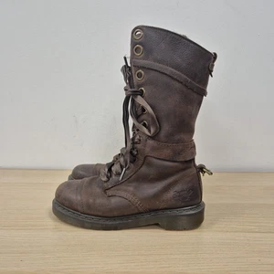 Dr Martens Triumph Aimilita Brown Leather 12 Holes Fur Trim Fold Down Boots Uk 7 - Picture 1 of 13