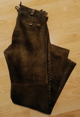 Lange Country Line Ziegen Lederhose Gr. 52 braun Zwickel Trachten Look TOP - Bild 1 von 4