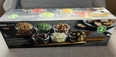 Home Essentials Serving Set 8 Pieces 2 Acacia Serving Boards with 6 Glass Bowls - Image 1 of 4