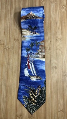 Tropicals by Tango Vela Vacaciones Azul Cuello Corbata Seda EE. UU. Velero Palmeras Foto 1 de 4