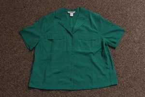 Athleta Shirt Womens Medium Green Short Sleeve Camp Blouse Button Up Top Casual - Picture 1 of 4