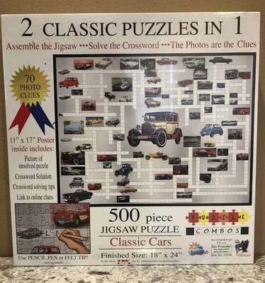 Sunsout 500 Piezas Rompecabezas Coches Clásicos Crucigrama y Puzzle, 2 en 1 Nuevo Foto 1 de 4