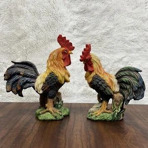 VTG Rooster Figurine Hand Painted Resin Country Farmhouse Kitchen Decor SET OF 2 - Picture 1 of 9