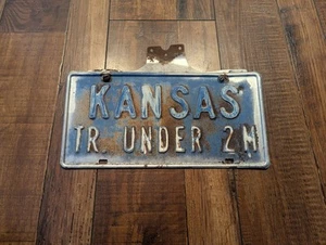 RARE Kansas Tr. Trailer Under 2M 2000lbs Pounds Blue License Plate Vintage - Picture 1 of 2