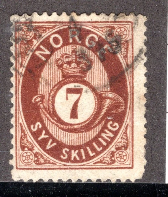 Noruega 1872 sg 45 7 sk marrón poste cuerno fino usado Foto 1 de 1