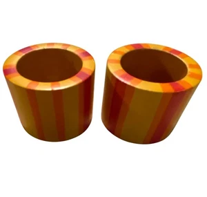 Juego de 2 servilleteros de madera a rayas vintage amarillo naranja rojo - Imagen 1 de 3