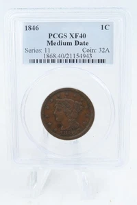 1846-P PCGS XF40BN Medium Date Braided Hair Cent Business Strike 1C - Picture 1 of 2