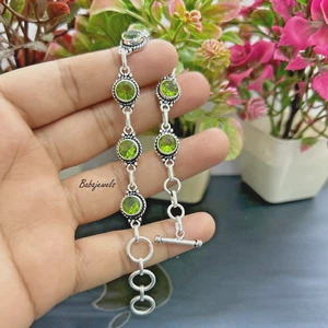 Peridot Gemstone Bracelet 925 Sterling Silver Handmade Stylish Women Bracelet - Picture 1 of 5