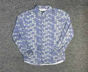 VINTAGE Tripp NYC Button Shirt Small Mens Blue Grey Geometric Goth 90s Y2K - Picture 1 of 4