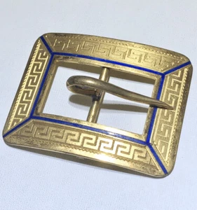 Antique Belt Buckle Gold Plated Greek Key & Enamel Buckle - Picture 1 of 7