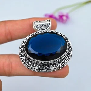 London Blue Topaz Gemstone Pendant 925 Sterling Silver Statement Jewelry Gifts - Picture 1 of 5