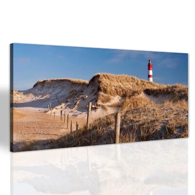 Leuchtturm auf Amrum Deutschland Leinwand Wandbilder XXL Canvas 140x70 - Bild 1 von 4