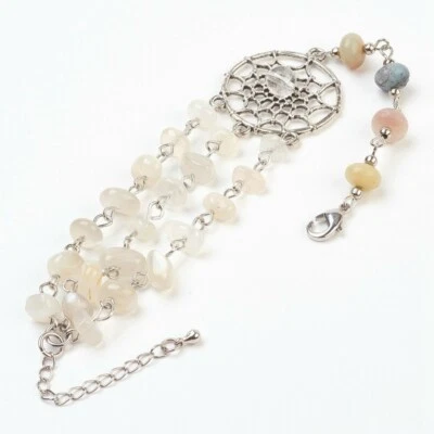 银天然月光石石英水晶亚马逊石串珠捕梦者手链 — 第 1/3 张图片