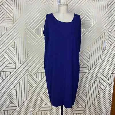 Eileen Fisher Jersey Asymmetric Square Neck T-Shirt Dress Blue Size US Small - Image 1 of 4