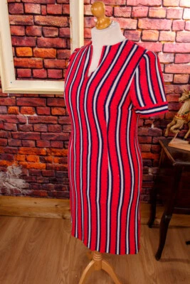 Robe Vintage Orig 60S Rose Rayures Tricot Crochet Schlager Rockabella 40 - Photo 1/4