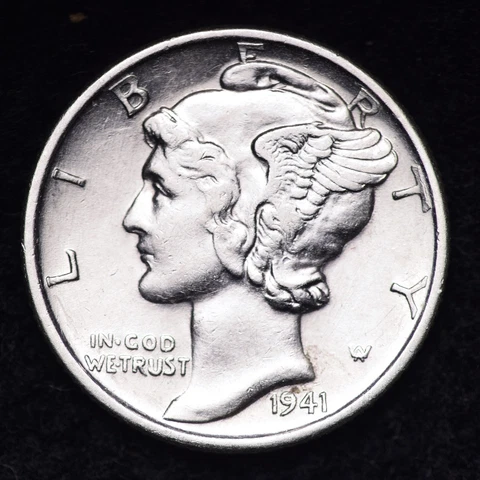 1941-D Mercury Silver Dime AU FREE SHIPPING Cover