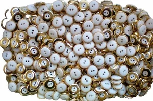 Small 15mm 24L Satin White & Polished Gold Rim 2 Hole Buttons Button (P154) - Picture 1 of 1