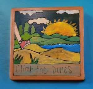STICKS SARAH GRANT Handmade Wood Wall Plaque "Climb the Dunes" 7x7" - Object Art - Picture 1 of 20