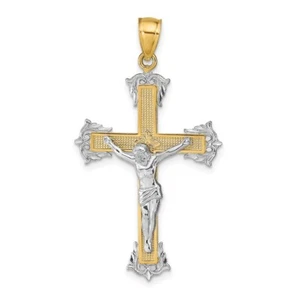 Real 14kt Two-tone Crucifix Pendant - Picture 1 of 6