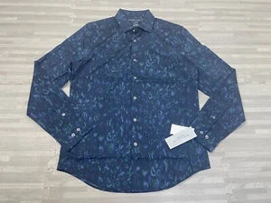 Perry Ellis Motion Mens Small Navy Print Slim Fit Stretch Button-Up LS Shirt $79 - Picture 1 of 8